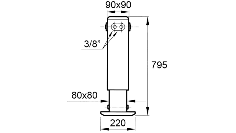 PIED DE SUPPORT HYDRAULIQUE DOUBLE EFFET (90x90x795 mm) - COURSE 500 mm - 2.650 kg