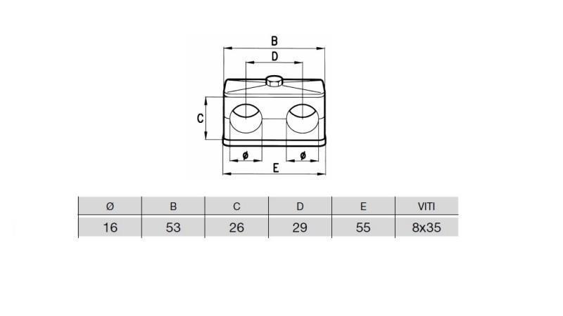 SUPPORT DE TUYAU DIAMÈTRE 16 - DOUBLE - dimensions