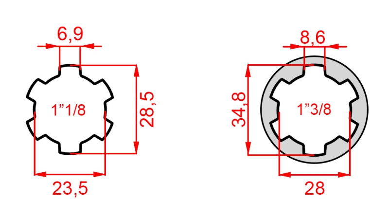 KARDANADAPTER MED TAP FRA 1-3/8 TIL 1-1/8 (150 mm)