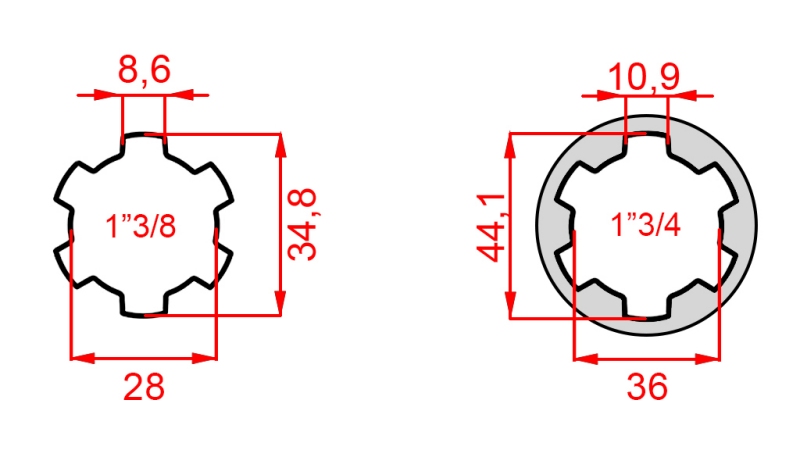 KARDANADAPTER TAPIGA 1-3/4 → 1-3/8 (165 mm)