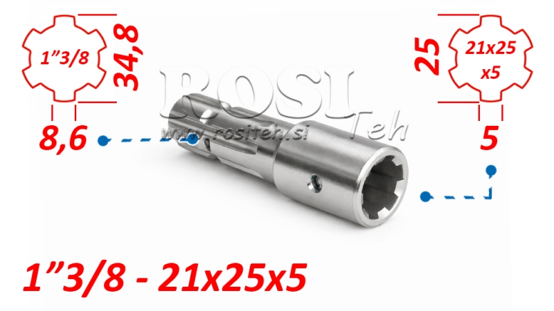 ZAPFWELLENADAPTER VON 21x25x5 (6 VERZAHNUNGEN) AUF 1-3/8 (140 mm)