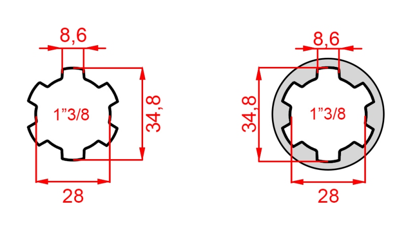 ADATTATORE CARDANICO CON PERNO DA 1-3/8 A 1-3/8 (150 mm)
