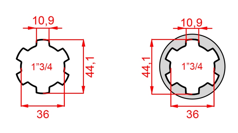ADAPTOR CARDANIC CU ȘTIFT DE LA 1-3/4 LA 1-3/4 (165 mm)