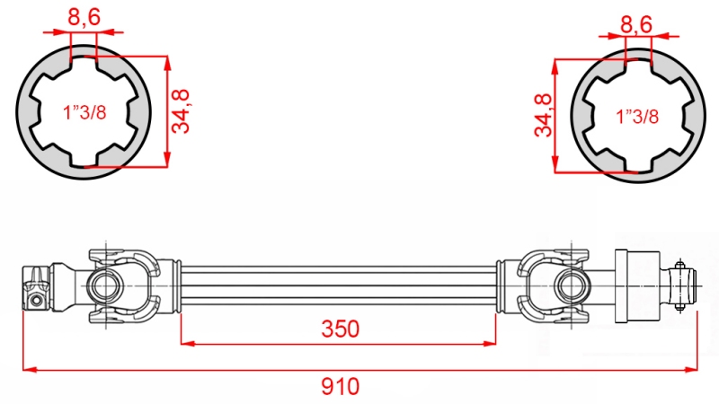 ALBERO CARDANICO ECO 910mm 30-75HP CON RUOTA LIBERA