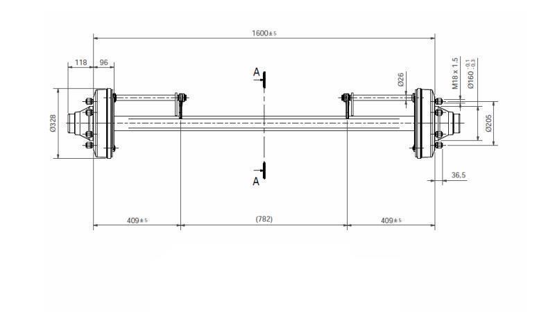 ESSIEU POUR REMORQUE 8300 kg AVEC FREINS (1600 mm)