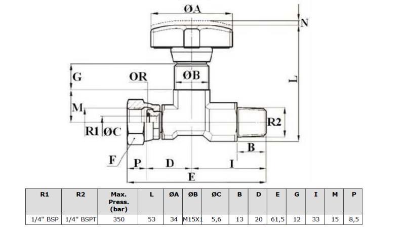 HYDRAULIC VALVE FOR MANOMETER - dimensions