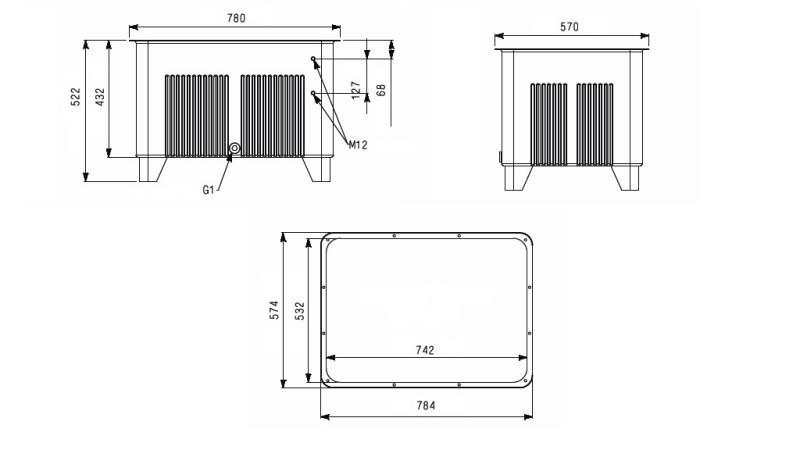 RÉSERVOIR POUR AGRÉGAT HYDRAULIQUE TYPE MPN 160 LIT - dimensions