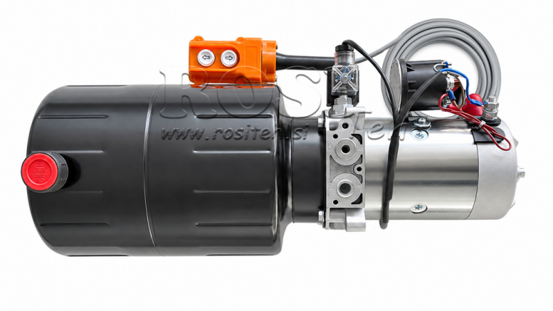 MINI CENTRALE HYDRAULIQUE 12V DC - 1.6kW = 2.1cc - 8 litres - unité monophasée (métal)