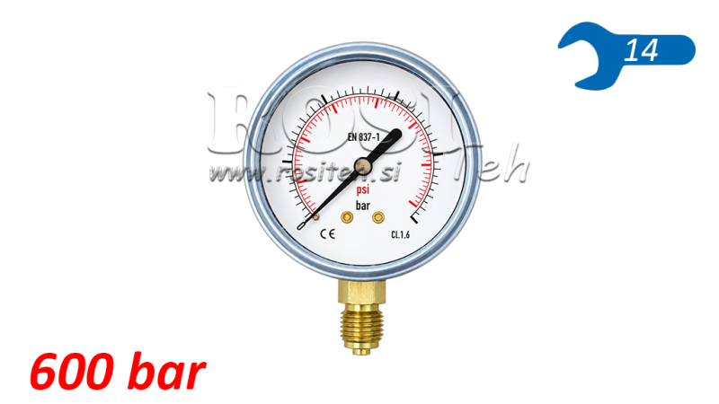MANOMETER DN63 VERTICAL 0 - 600 BAR - 1/4