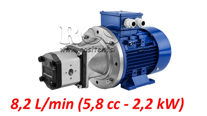 ENSEMBLE DE POMPE HYDRAULIQUE GR.1 5.8 CCM + MOTEUR ÉLECTRIQUE 2.2 KW (DÉBIT = 8.2 LIT/MIN)