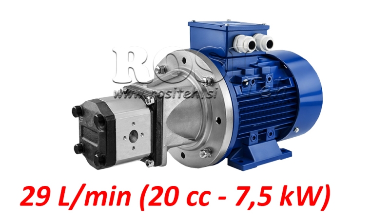 ENSEMBLE DE POMPE HYDRAULIQUE GR.2 20 CCM + MOTEUR ÉLECTRIQUE 3 PHASES - 7.5 KW (DÉBIT = 29 LIT/MIN)