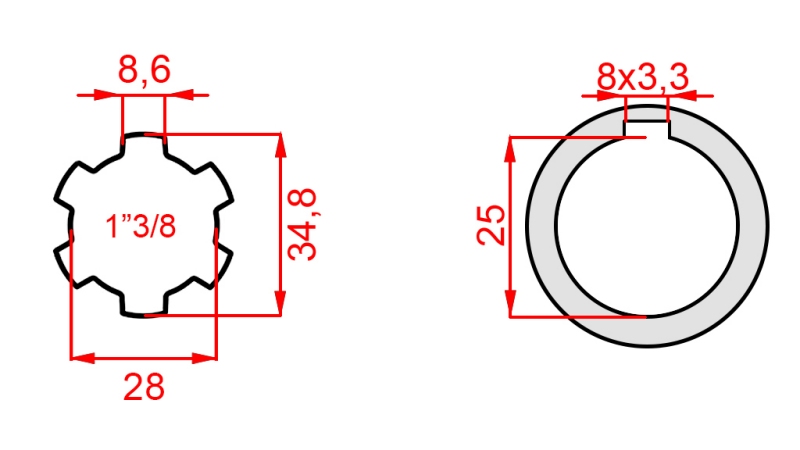 KARDANADAPTER 1-3/8 - HUL fi 25 mm (145 mm)