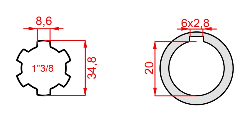 ADAPTATEUR P.T.O. 1”3/8 - HOLE dia 20mm
