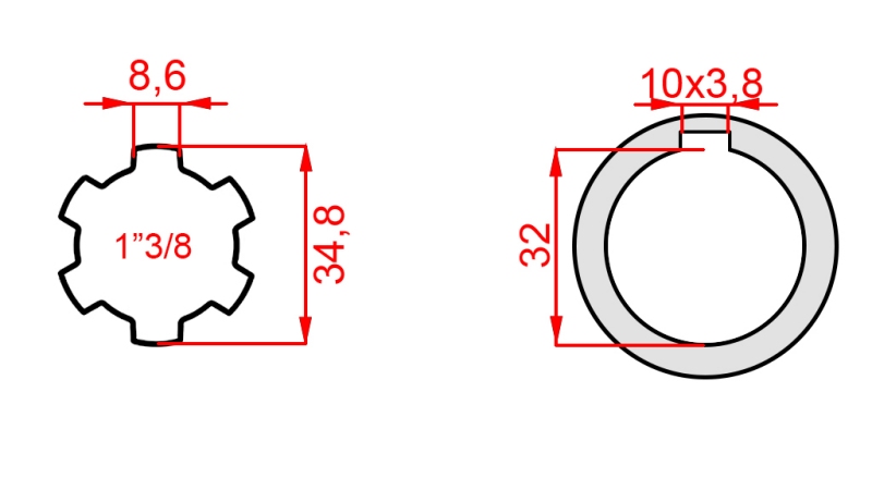 KARDANADAPTER 1-3/8 - HULL fi 32 mm (150 mm)