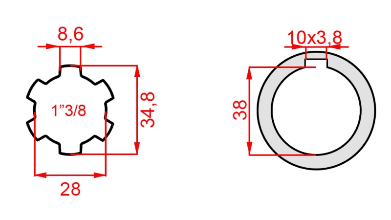 PTO ADAPTER 1-3/8 - HOLE fi 38 mm (160 mm)