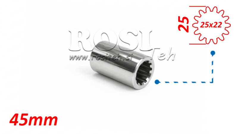 ENGRENAGE PTO 25×22 – 14 DENTS, Ø35 MM, LONGUEUR 45 MM