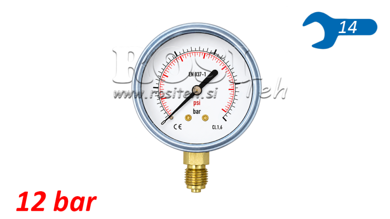 MANOMETER DN63 VERTICAAL 0 - 12 BAR - 1/4