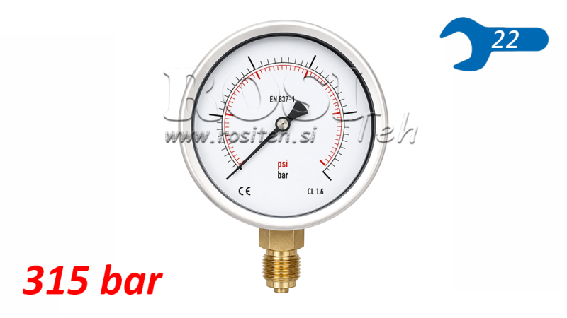 MANOMETRS DN100 VERTIKĀLS 0 - 315 BAR - 1/2