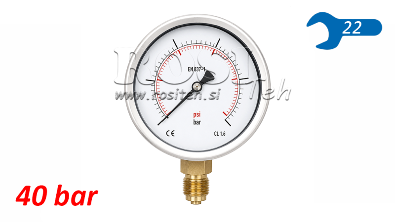 MANOMETRS DN100 VERTIKĀLS 0 - 40 BAR - 1/2