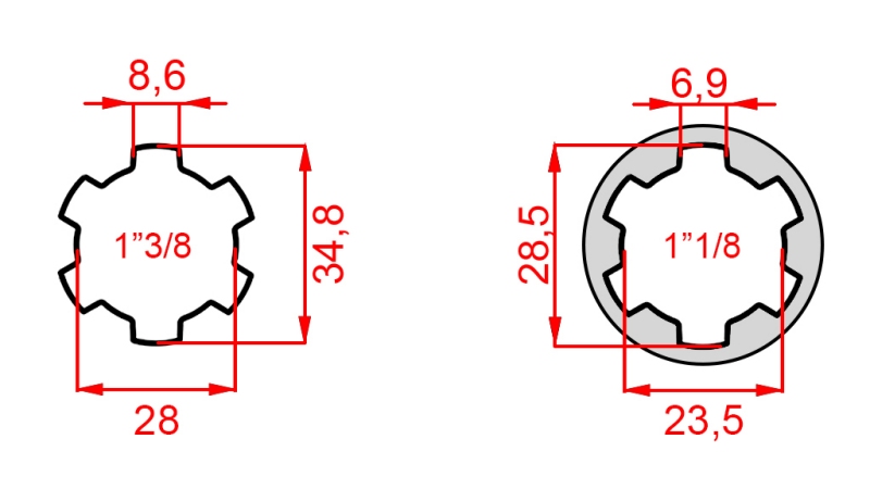 ZAPFWELLENADAPTER ADAPTER VON 1-1/8 AUF 1-3/8 (47,5 mm)