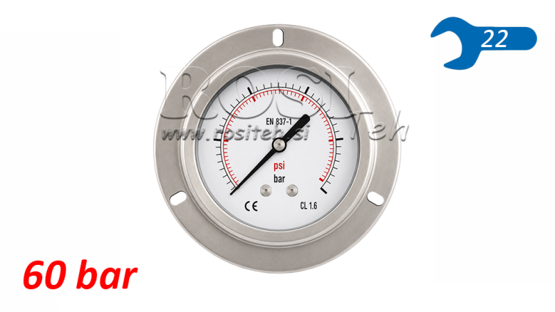 MANOMÈTRE DN100 ARRIÈRE 0 - 60 BAR - 1/2