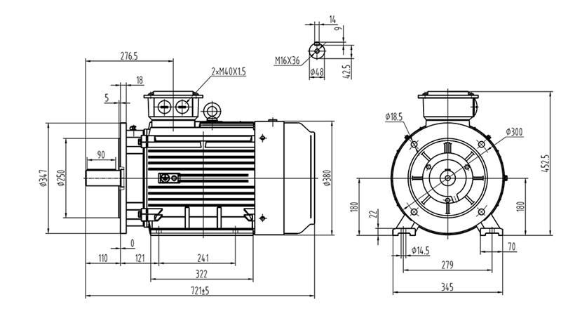 MOTEUR ÉLECTRIQUE 18.5KW Y3 180M-4_1470RPM 3PHASE PATTES+FLANGE-B3B5