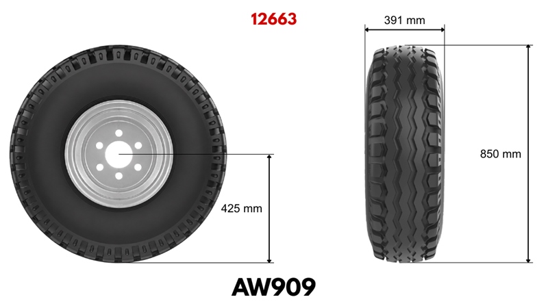 15,0/55-17 PNEU AW909 (14 PR) AVEC JANTE 13,00 x 17