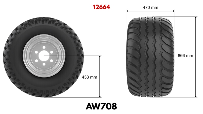 19,0/45-17 PNEU AW708 (14 PR) AVEC JANTE 16,00 x 17