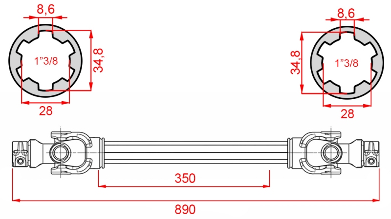 AX CARDANIC ECO 890mm 30-75HP STANDARD