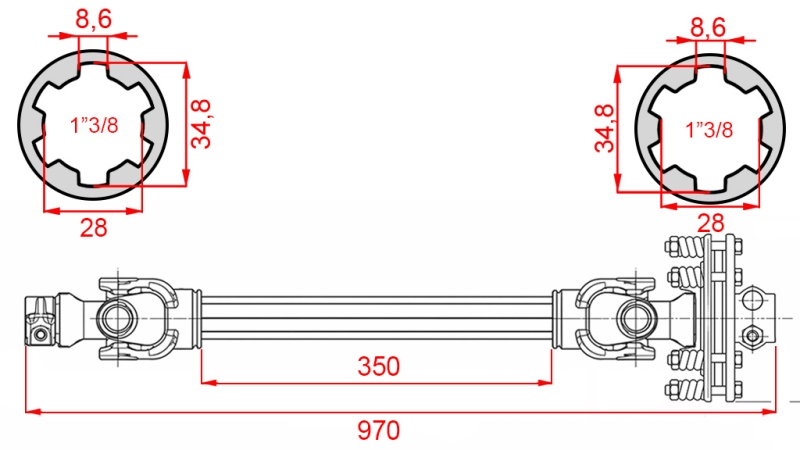 ECO KARDANAS 970mm 70-110HP MET FRICTIEKOPPELING