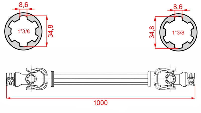 ALBERO CARDANICO CERTIFICATO CE PROFI LINE CAT.4 LUNGHEZZA 1000mm