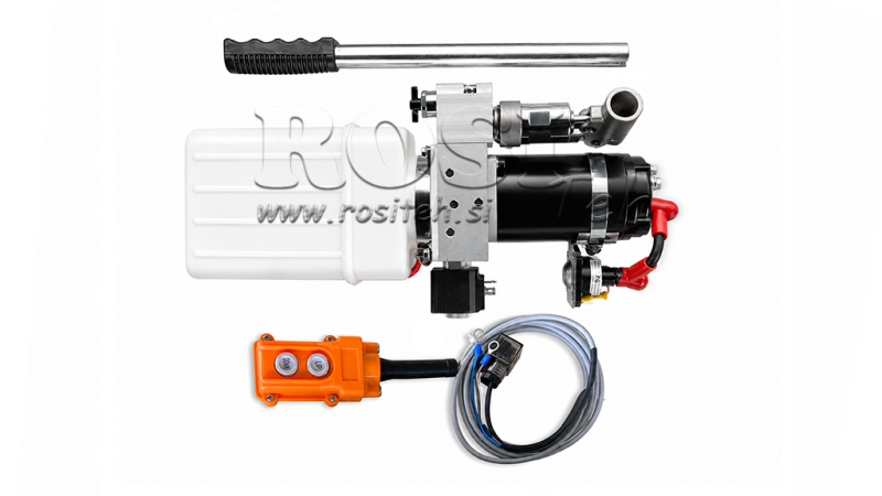 UNITÉ HYDRAULIQUE MINI 24V CC - 0.8KW = 0.5CC - 1.5 LITRES - UNITÉ À ACTION UNIQUE (PVC) AVEC POMPE MANUELLE