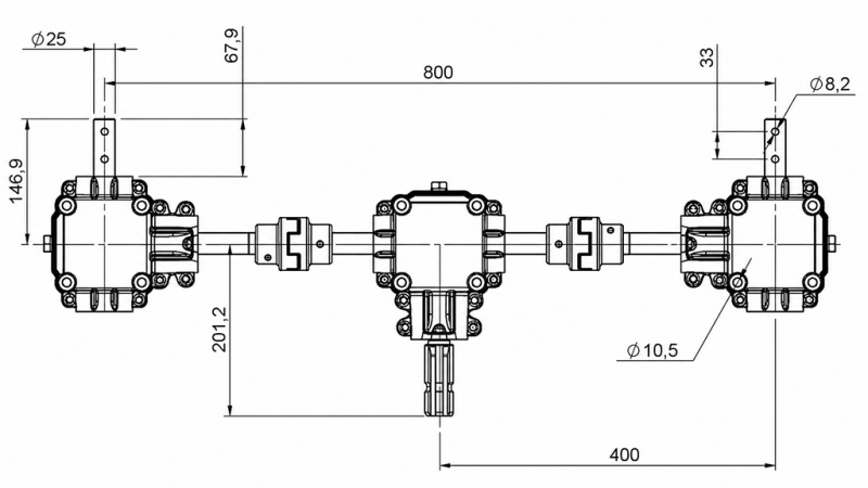 REDUKTORITE KOMPLEKT OHUTUSSÜSTEEMIGA 1:1,44 (27HP-20kW) SÕNNIKULAEOTURILE L:800 - ALU