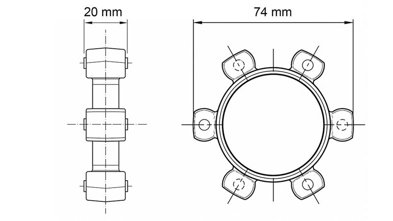 ACCOUPLEMENT EN ÉTOILE POUR INSERT EN CAOUTCHOUC ND16-ND17 (74mm)