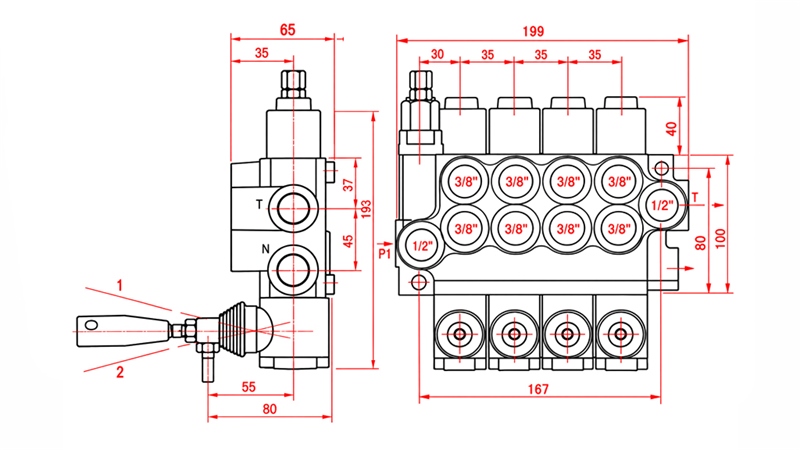 DISTRIBUTEUR HYDRAULIQUE MANUEL – 4 SECTIONS 4xR40 ECO