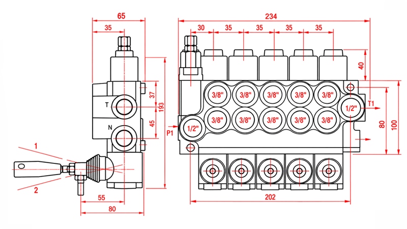 DISTRIBUTEUR HYDRAULIQUE MANUEL – 5 SECTIONS 5xR40 ECO