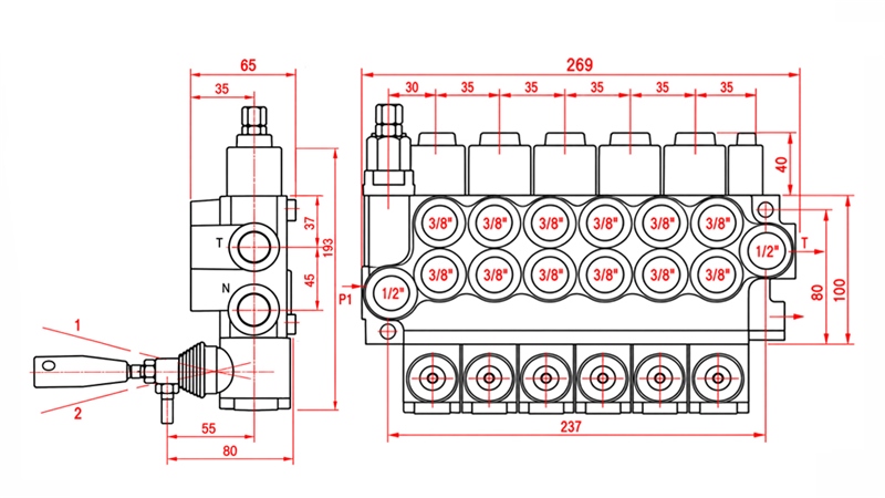 DISTRIBUTEUR HYDRAULIQUE MANUEL – 6 SECTIONS 6xR40 ECO