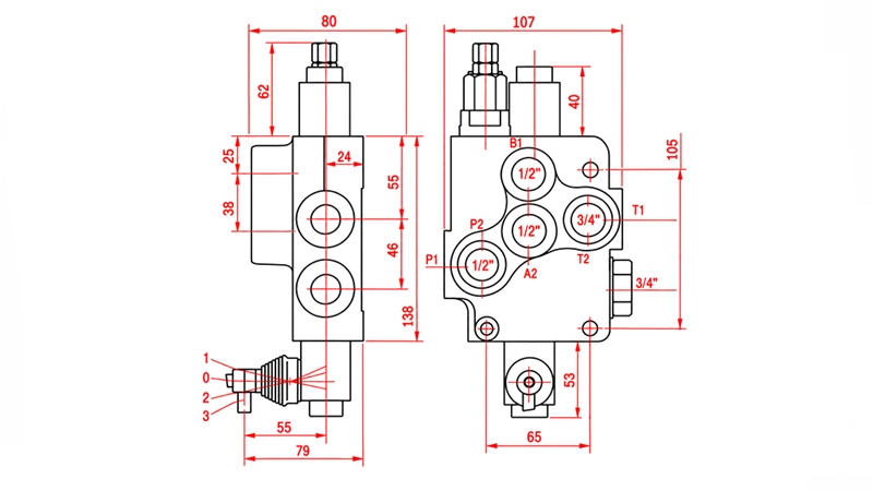 DISTRIBUTEUR HYDRAULIQUE MANUEL – 1 SECTION 1xR80 ECO