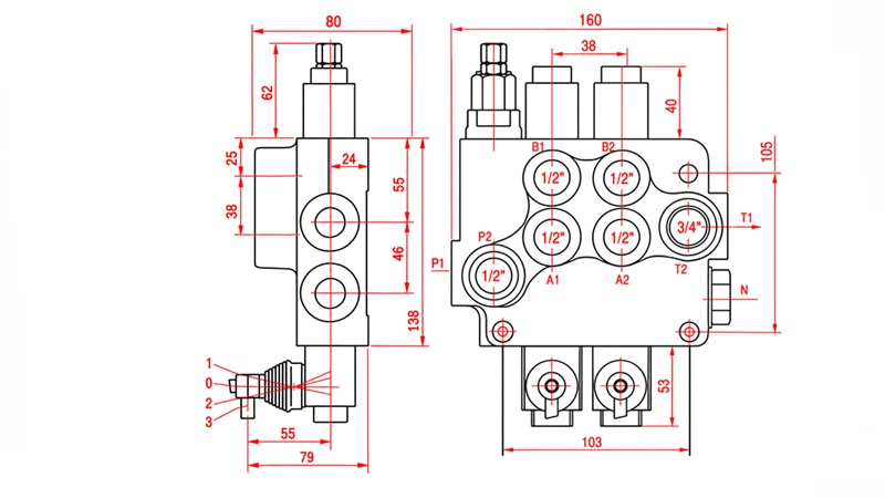 DISTRIBUTEUR HYDRAULIQUE MANUEL – 2 SECTIONS 2xR80 ECO