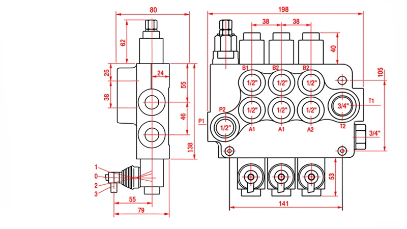 DISTRIBUTEUR HYDRAULIQUE MANUEL – 3 SECTIONS 3xR80 ECO