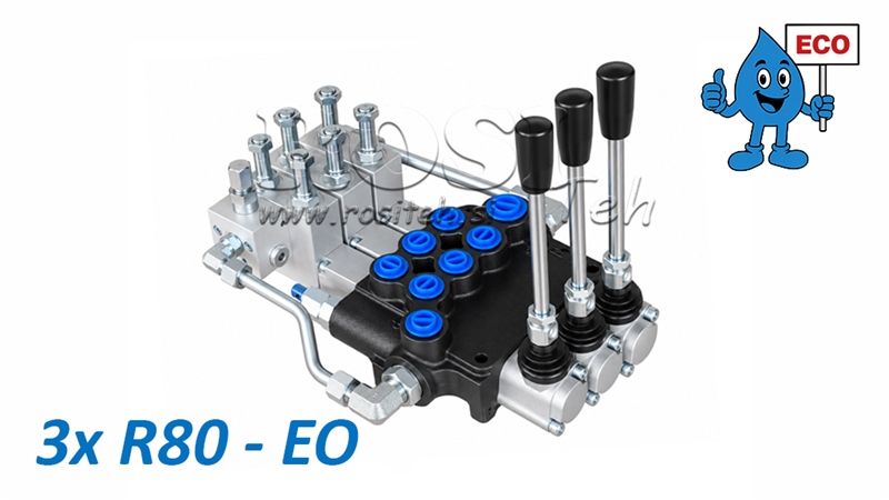 DISTRIBUTEUR HYDRAULIQUE ÉLECTRO-MANUEL (SANS BOBINES) – 3 SECTIONS 3xR80-EO ECO
