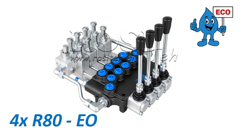 DISTRIBUTEUR HYDRAULIQUE ÉLECTRO-MANUEL (SANS BOBINES) – 4 SECTIONS 4xR80-EO ECO