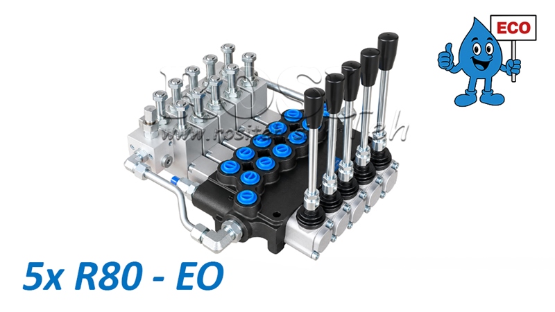 DISTRIBUTEUR HYDRAULIQUE ÉLECTRO-MANUEL (SANS BOBINES) – 5 SECTIONS 5xR80-EO ECO