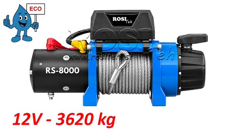 12 V TREUIL ÉLECTRIQUE RS-8000 - 3620 KG - CÂBLE EN ACIER - ECO