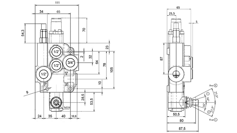 MANUEL DISTRIBUTEUR HYDRAULIQUE MONOBLOC 1xZ80 + POSITION FLOTTANTE