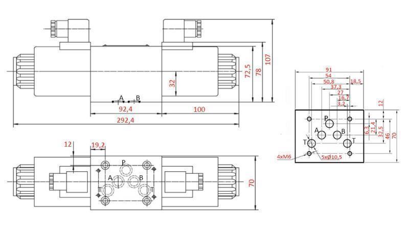 HYDRAULICKÝ ELEKTROMAGNETICKÝ VENTIL KV-4/3 CETOP 5 12/24/230V N3