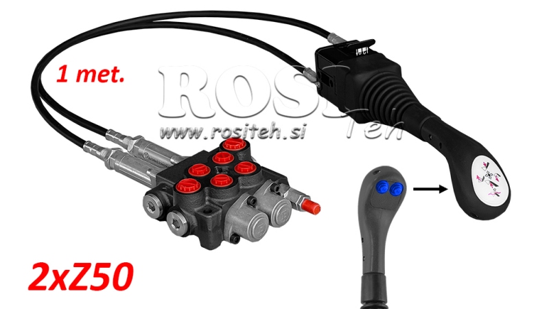 JOYSTICK 2x BOUTON - CÂBLE BOWDEN 1 m + DISTRIBUTEUR HYDRAULIQUE 2xZ50