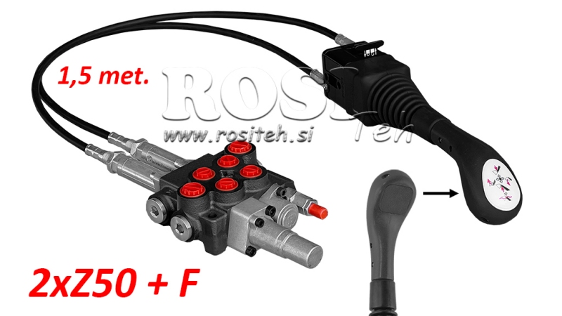 JOYSTICK SANS BOUTON - CÂBLE BOWDEN 1,5 m + DISTRIBUTEUR HYDRAULIQUE 2xZ50 + POSITION FLOTTANTE