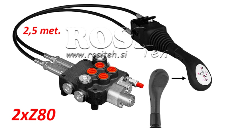 JOYSTICK SANS BOUTON - CÂBLE BOWDEN 2,5 m + DISTRIBUTEUR HYDRAULIQUE 2xZ80 + POSITION FLOTTANTE