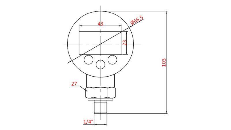 MANOMÈTRE NUMÉRIQUE DN63 VERTICAL 0 - 600 BAR - 1/4